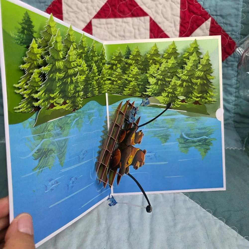 ETA 3D Fishing Father and Baby Bear Pop Up Card Father Day Birthday